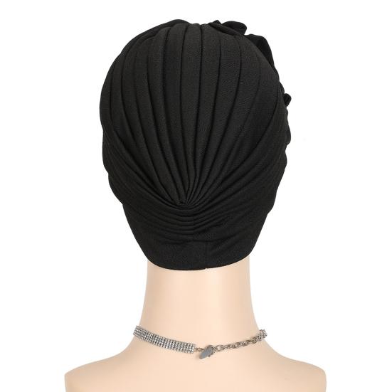 Women Headscarf Hat Imitation Pearls Flower Decor Turban Hat Solid Color Stretchable Fit Headband Sleep Hat