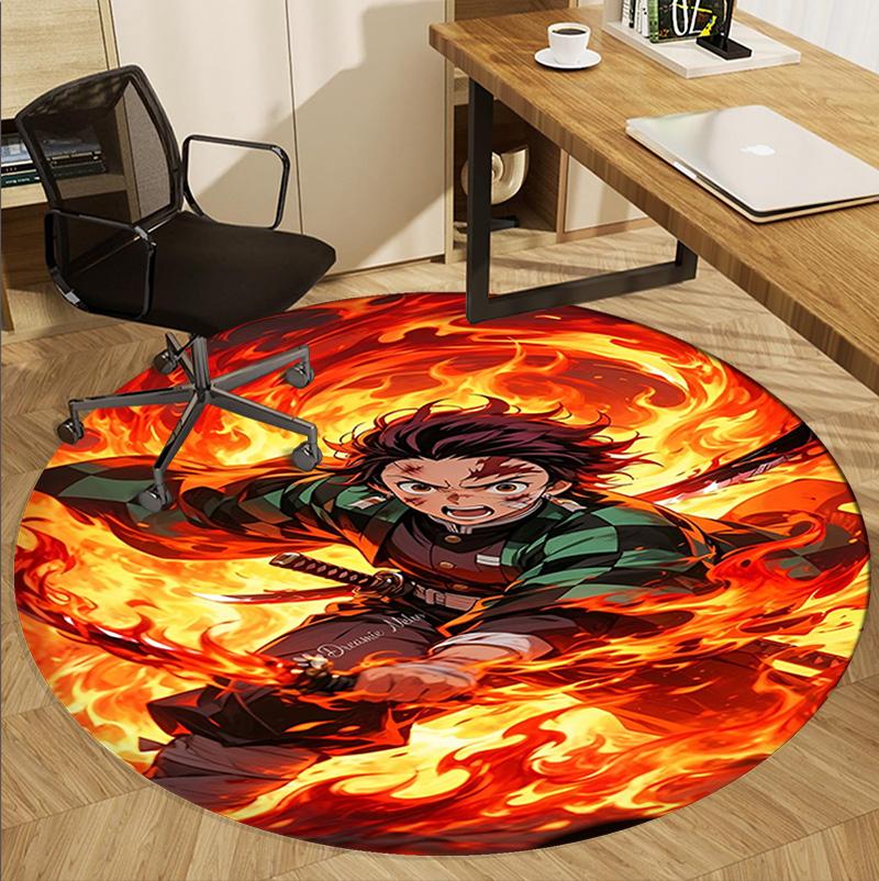 Demon Slayer Pattern Round Rug, Indoor/Outdoor Mat, for Picnic, Gameroom, Bedroom, Office, Living Room, Home Decor Carpet, Birthday Gift