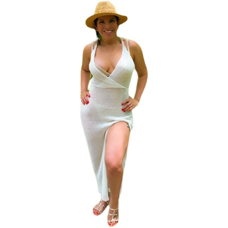 New Fashion New Fashion V Neck Open Back Shoelace Seaside Vacation Beach Sling Maxi Dress Dress