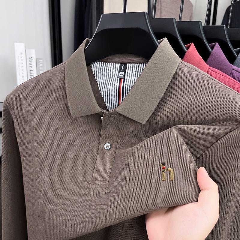 100% Pure Cotton Men'S Long Sleeved Polo Shirt Autumn New High-End Brand Little Bee Embroidery Design Casual Top Golf T-Shirt