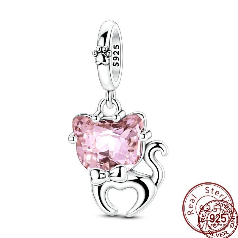 100% Copper Pink Gem Dolphin Charms Beads Horseshoe Cat Ballet Pendant Fit Original Bracelet Diy For Women Jewelry