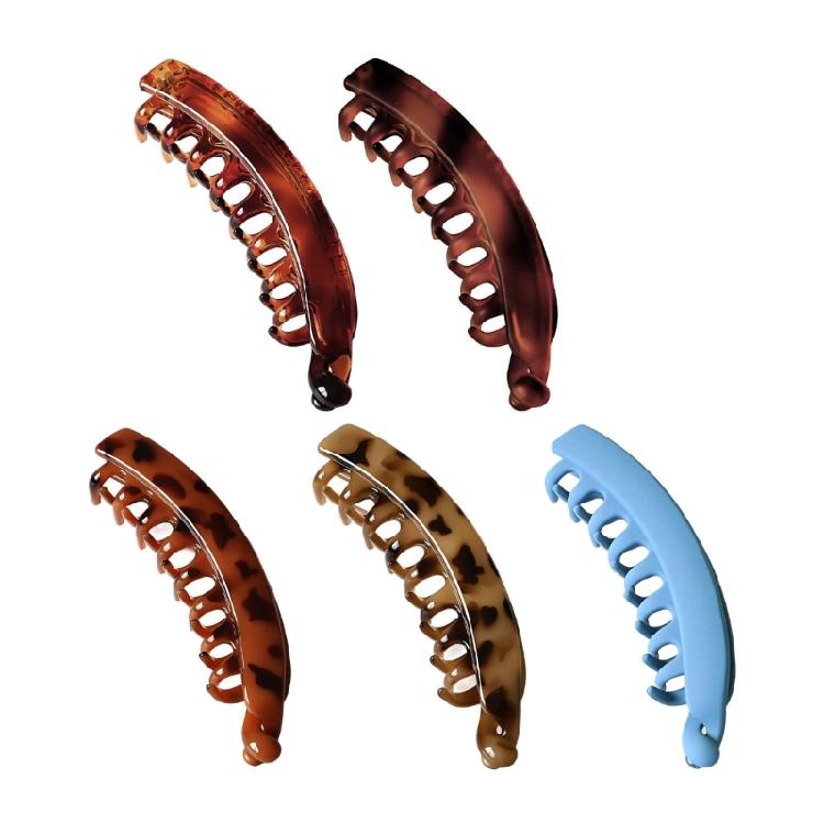 5 Stück Modische Bananen-Haarspangen Haarschmuck Starker Halt Design Für Verschiedene Haartypen Leopardenmuster Kunststoff-Haarspange
