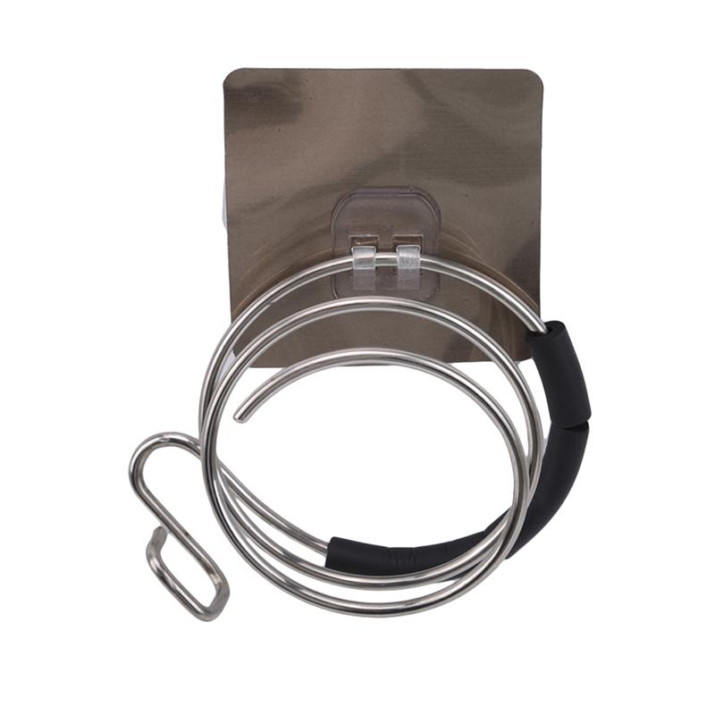 Hair Dryer Holder Blower Organizer Adhesive Wall Mounted Nail Free No Drilling Stainless Steel Spiral Stand Storage For Bathroom