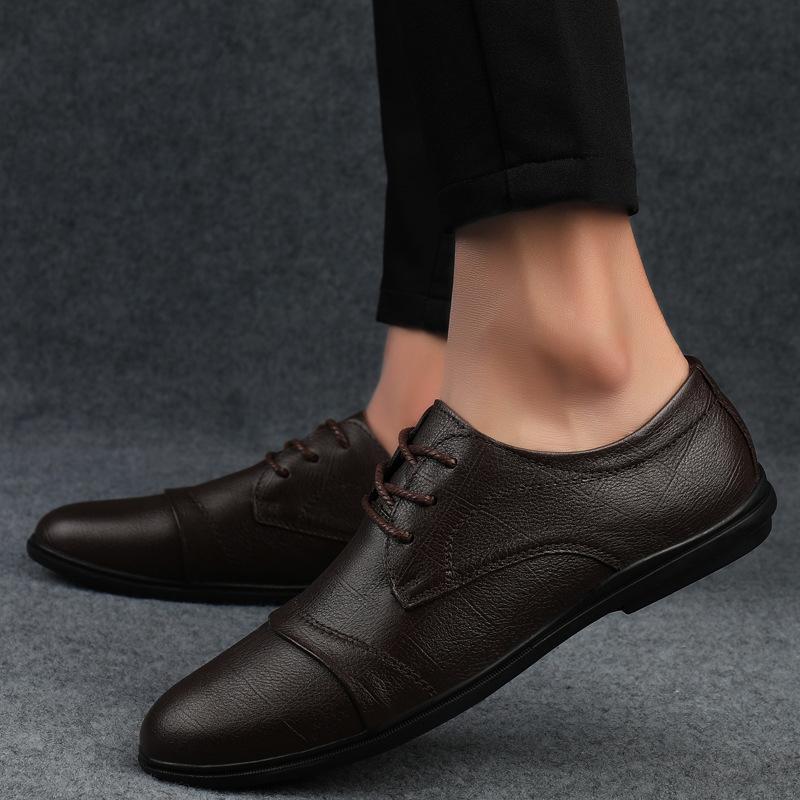 Men's Shoes Men's Business Dress Leather Shoes Men's Cowhide Trend Soft-soled Casual Shoes Men's Foreign Trade Large Size Small Leather Shoes