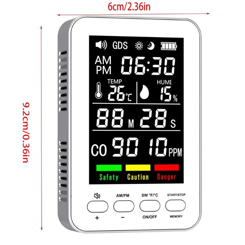 Intelligent Harmful Gas Alarm With Temperature Moisture Display Clock And Magnetic Back For Indoor Use