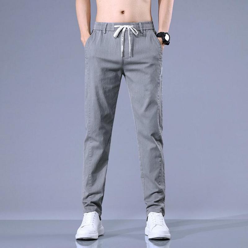 Spring Summer Men's Casual Pants Fashion Thin Elastic Waist Korean Style Business Slim Straight Trousers Blue Gray Green Khaki