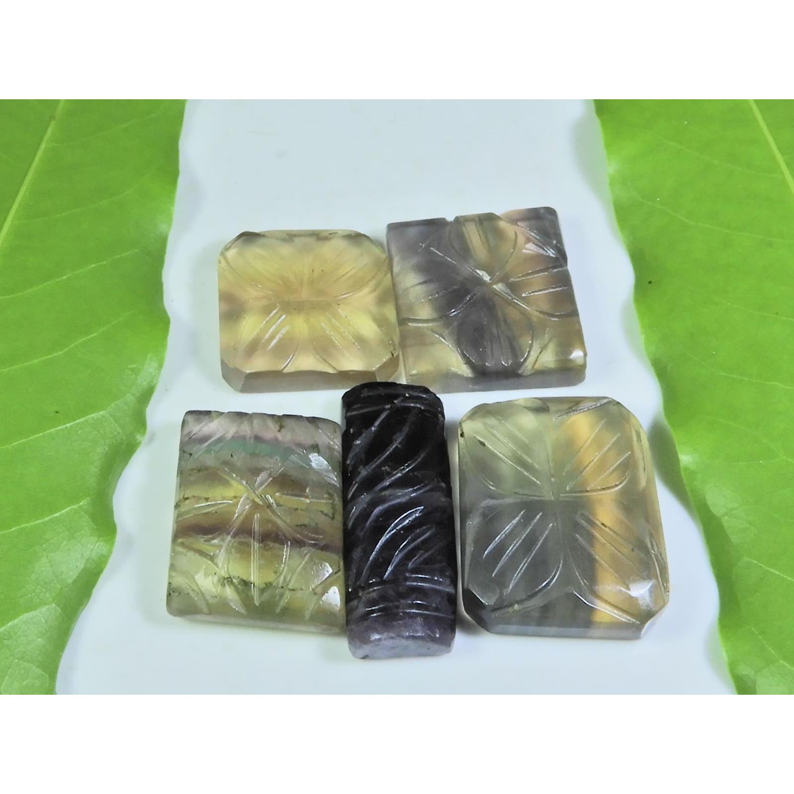 

Натуральный Флюорит Резьба Разноцветный Кабошон Свободный Драгоценный Камень Лот 5 Шт. A-292