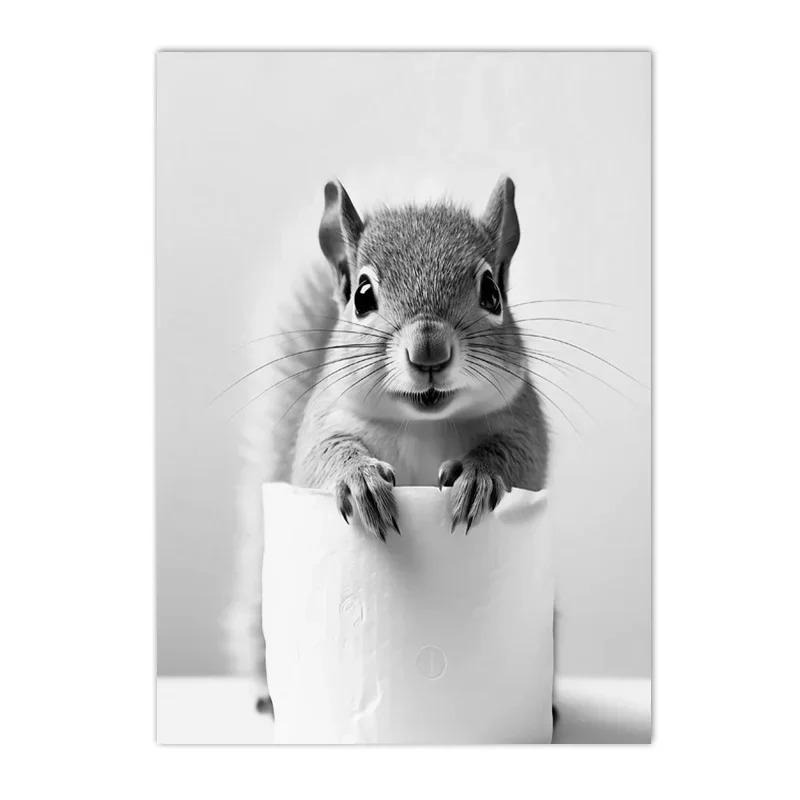 

Черно-белая картина на холсте с выдрой и белкой, принты постеров, скандинавское настенное искусство, домашний декор, искусство с животными для ванной комнаты 21cm×30cm NoFrame