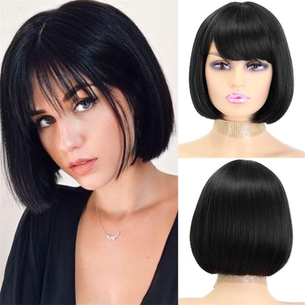 Cosplay Bob Straight Hair Wigs Harajuku Pink Black Orange Short Wigs Women Layered Wig Carnival