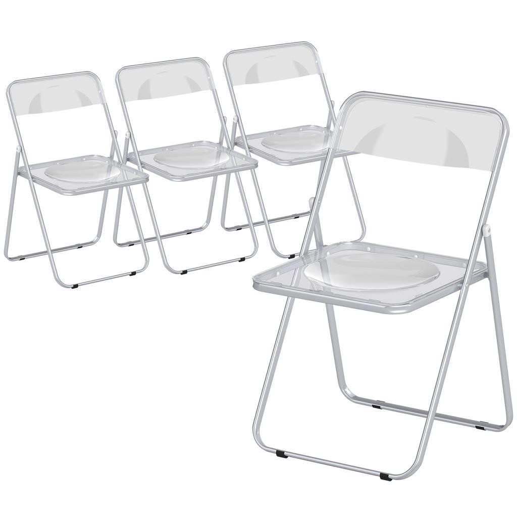 Foldable Chairs, Folding Chairs with Transparent Seat and Backrest, Heavy Duty Steel Frame, 47W x 48D x 75H cm, Clear