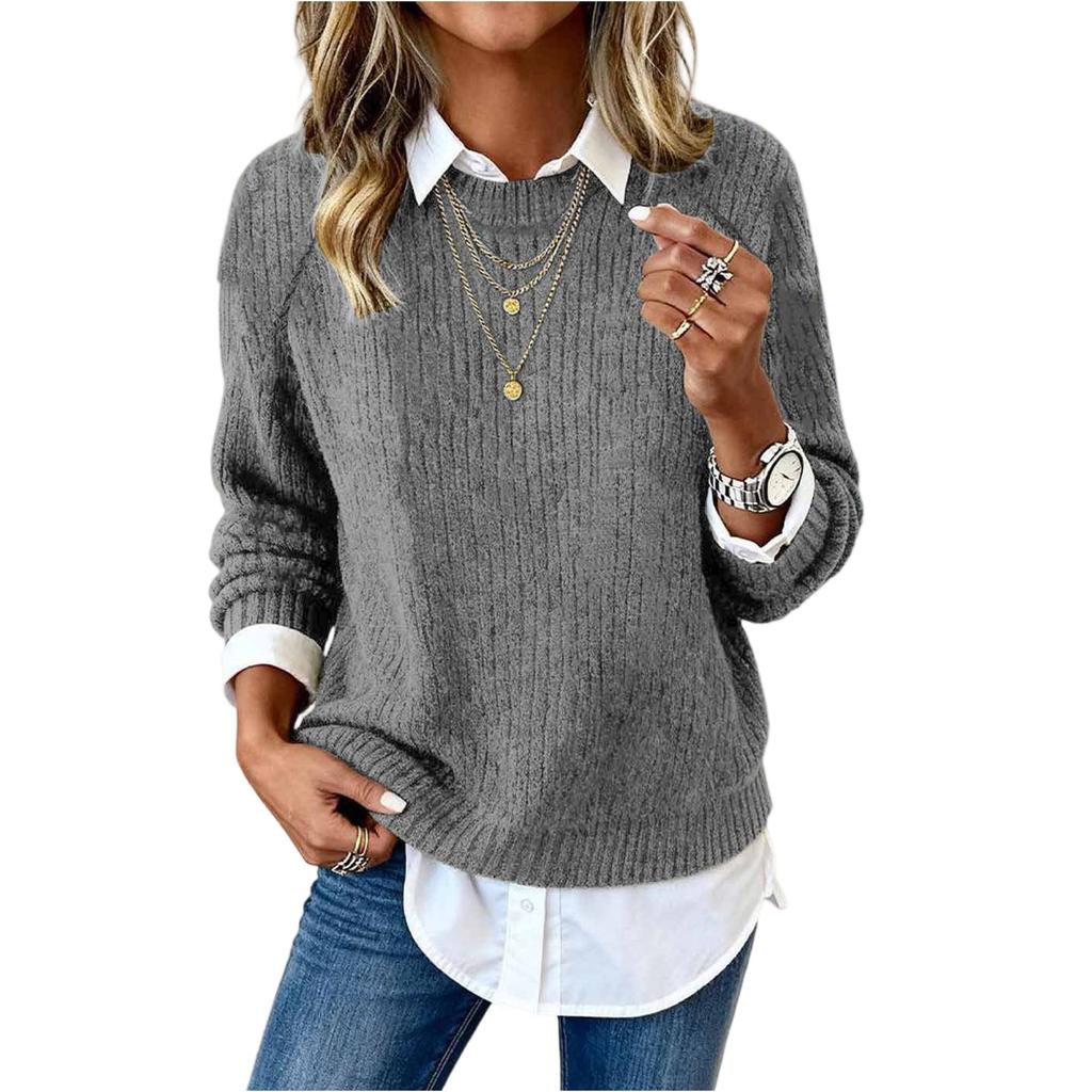 Fashionable Women's Long-sleeved Round Neck Casual Sweater