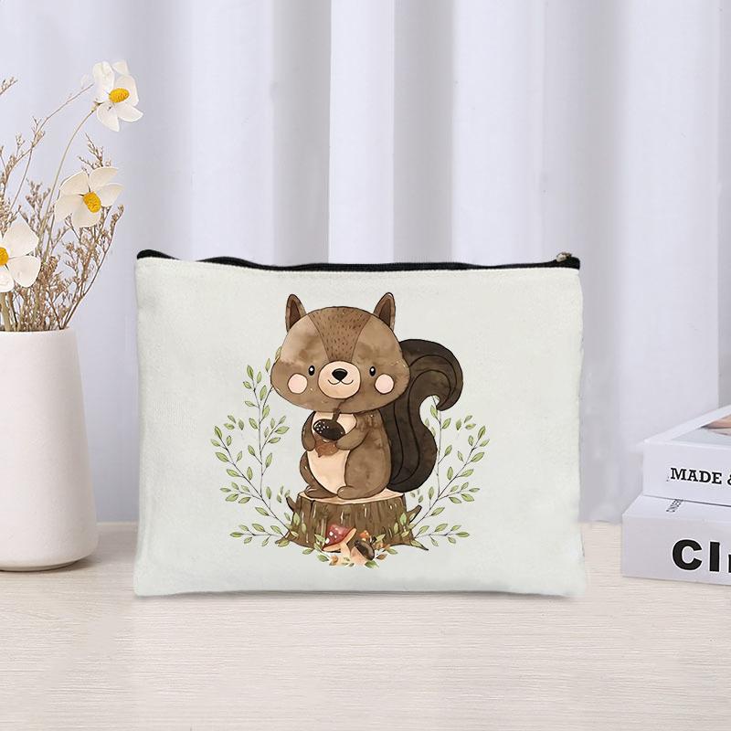Kawaii Animals Makeup Bag Women Office Supplies Stationery Storage Travel Cosmetic Organizer Eco Canvas Toilet Bags for Ladies