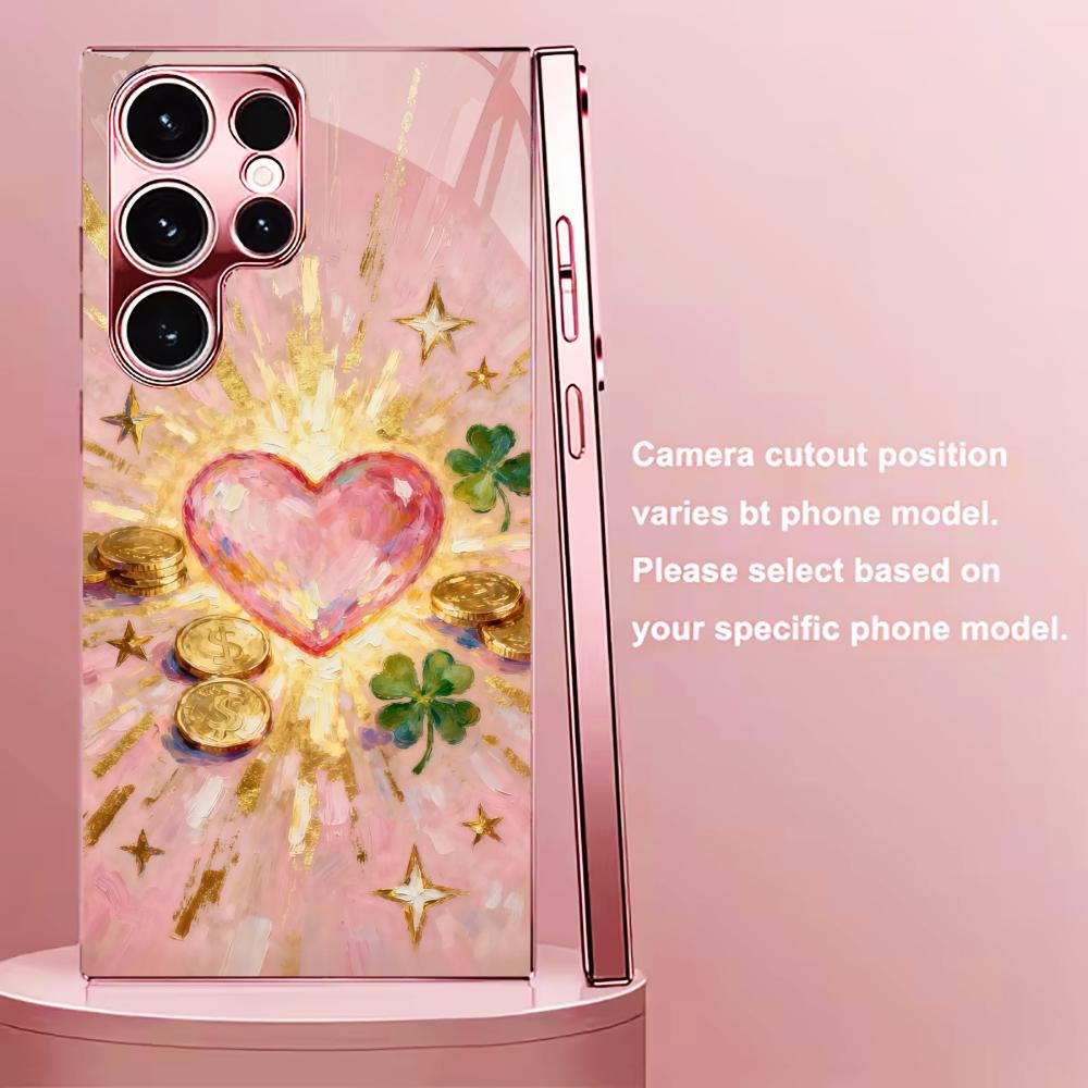 Golden heart Madam pink  Glass  PhoneCase for Samsung Galaxy S26 S25 S24 S23 S22 S21 FE Ultra Plus Dropresistant Female