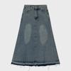 MOAA Raw Hem Denim Midi Skirt (Washed Jean)