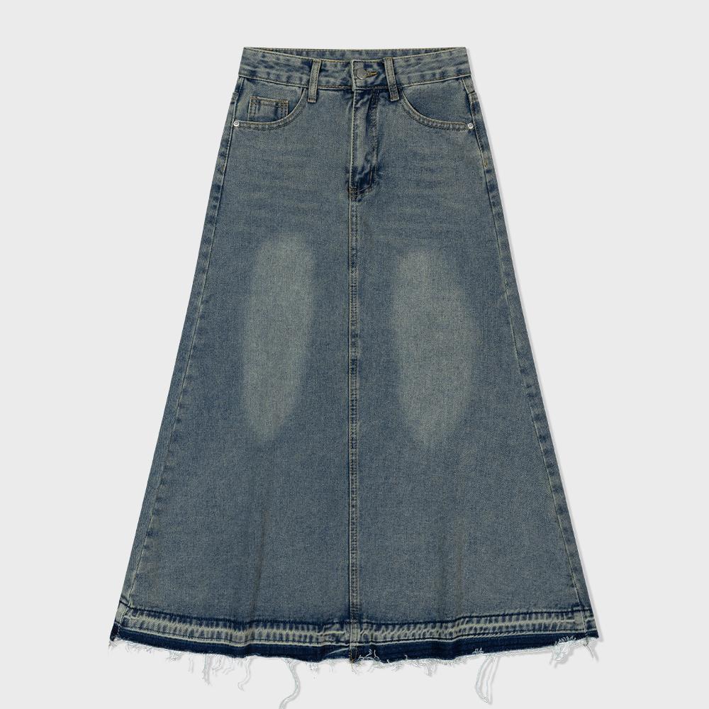 MOAA Raw Hem Denim Midi Skirt (Washed Jean)
