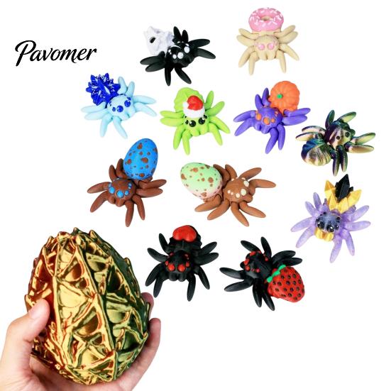 Scavenger Hunt Props 3D Printed Spider Egg Set with 10Pcs Articulated Small Spiders, Movable Joint Unique Holiday Gifts Figurines, Halloween