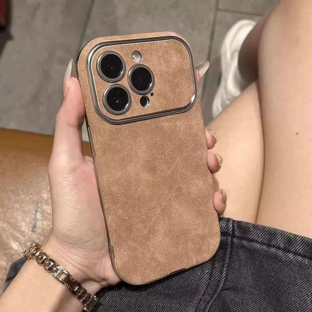 Luxus Galvanisieren Cortex Leder Telefon Fall Für iPhone 16 15 14 13 12 11 Pro Max Plus Silikon Fällen Abdeckung