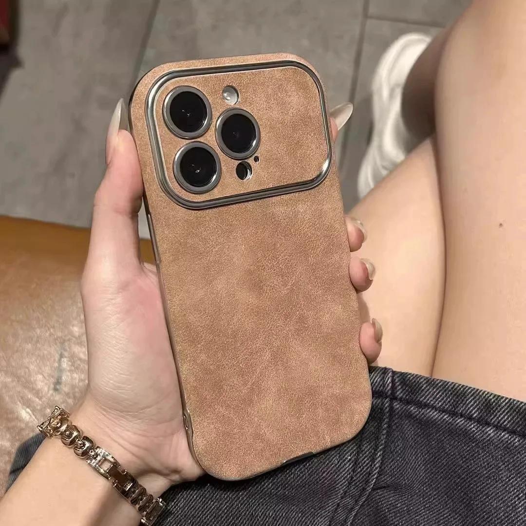 

Роскошный чехол для телефона из гальванизированной кожи Cortex для iPhone 16 15 14 13 12 11 Pro Max Plus, силиконовые чехлы For iPhone 15