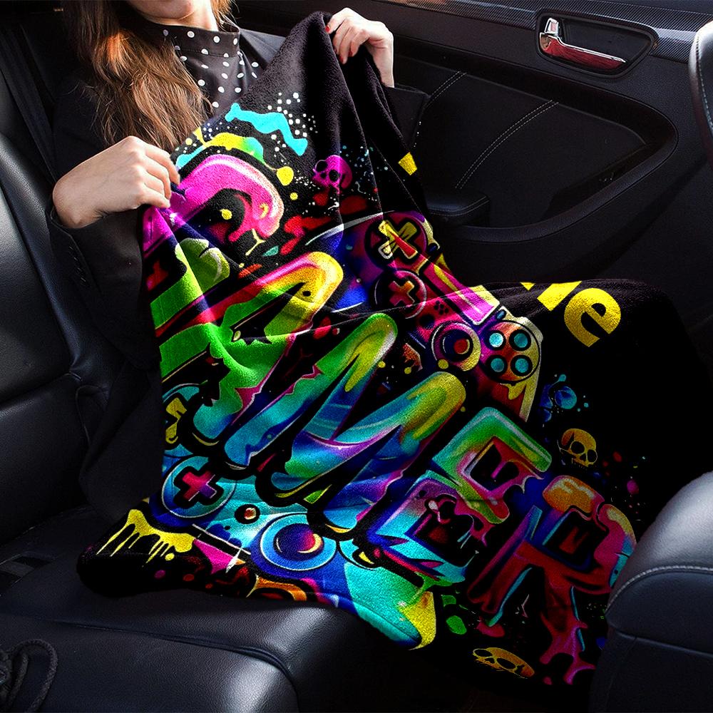 Custom Name Game Controller Theme Printed Blanket - Perfect for Couch, Bed, Travel & Outdoor Use | Machine Washable, Cozy & Durable.