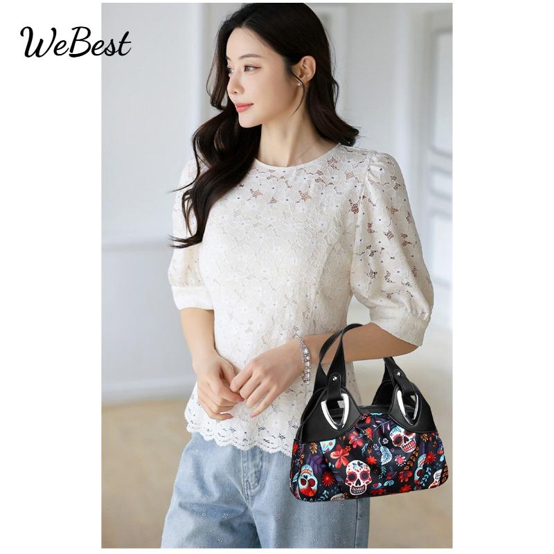 

Printed Large Capacity Multi Compartment Commuting Handbag білий