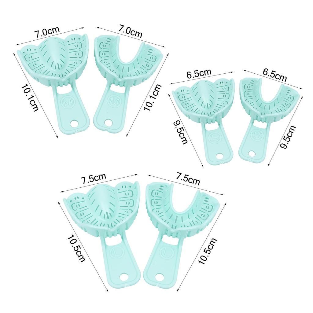 6pcs Dental Implant Tray Green Full Mouth Removable Partial Mold Tray Easy To Fold Baffle Plastic Dentist Tool Material S/M/L
