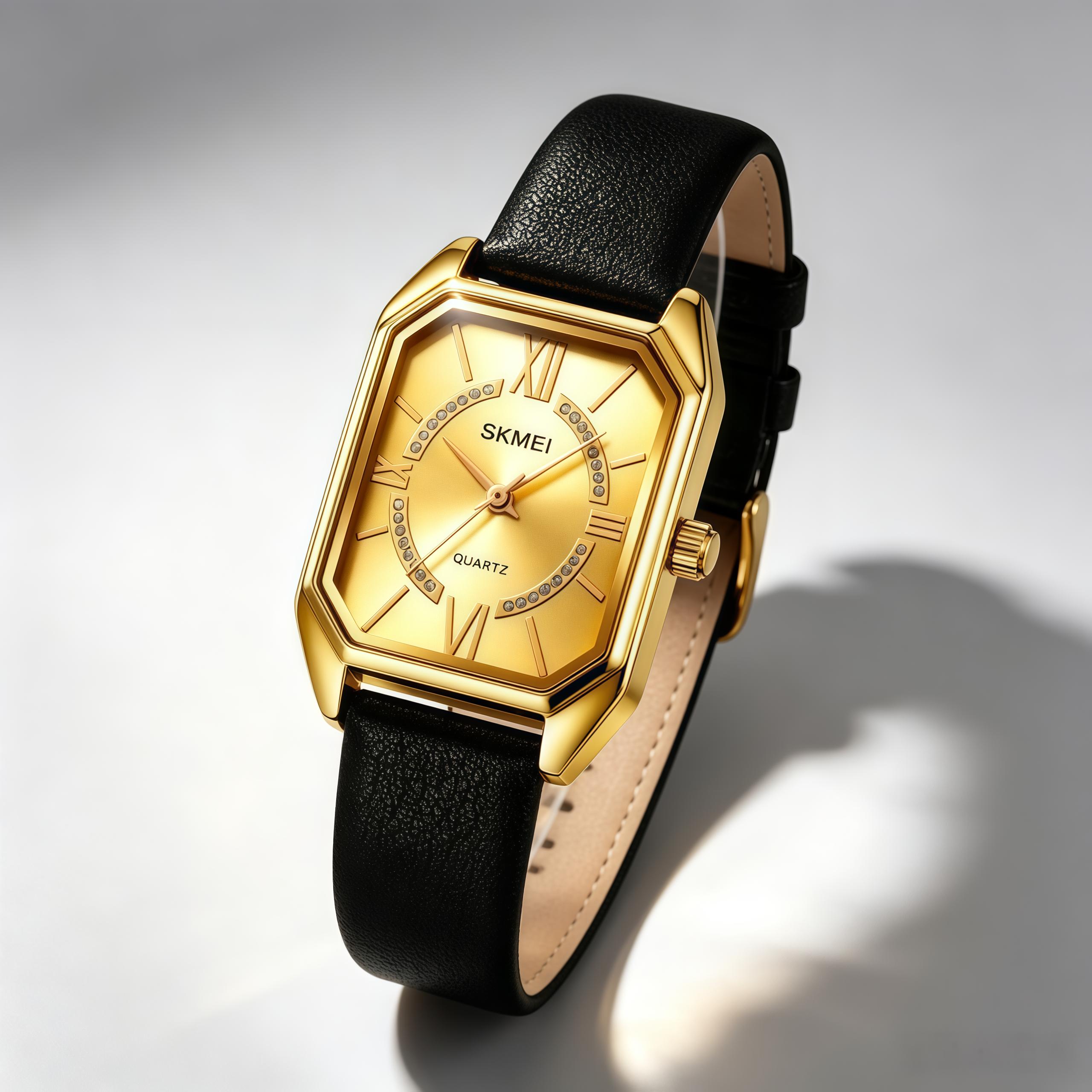Women s Quartz Watch SKMEI Octagonal Genuine Leather 30M Waterproof 2238