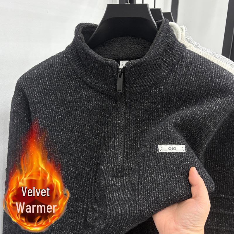 

Men s Winter Floral Yarn Half-Zip Sweater - Stylish, Warm, Versatile for All Ages 5XL for 90-100 kg чорний