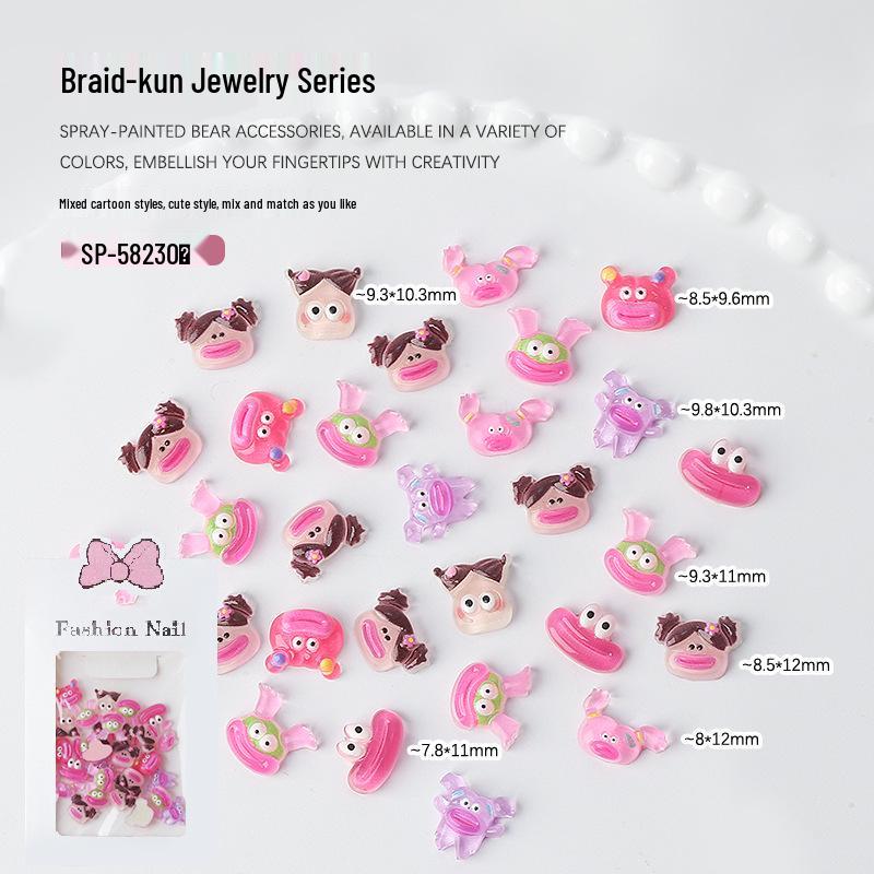 

Мультяшный мальчик с косичкой, нейл-арт, смола, стразы - 3D рот-сосиска, 30 шт.