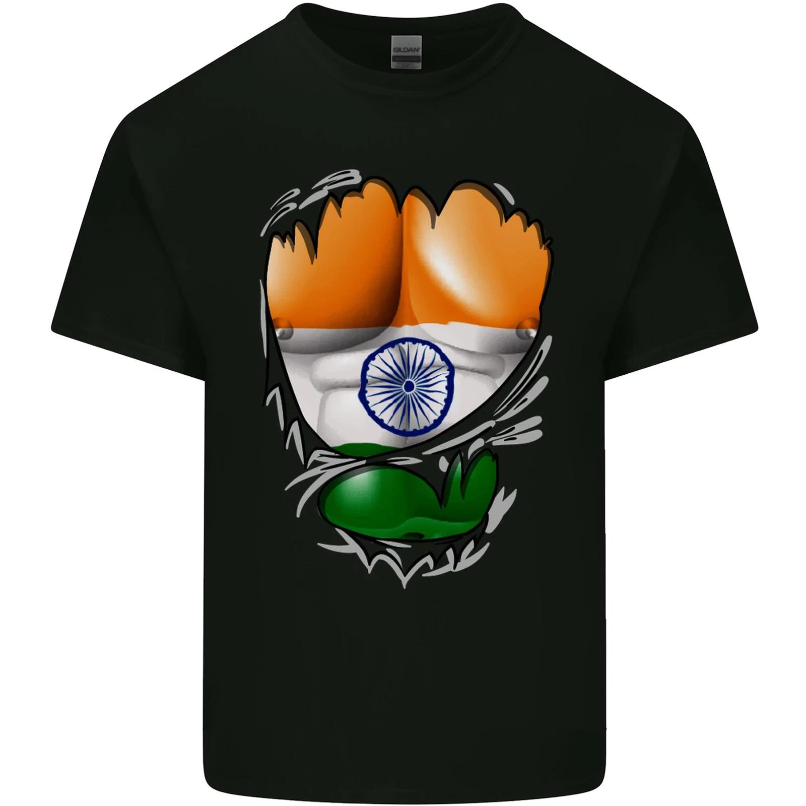 Gym The Indian Flag Ripped Muscles India Kids T-Shirt Childrens XL