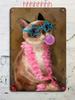 Vintage Tabby Cat Wall Art Aluminum Metal Painting Lollipop Knife Decor 20x30cm