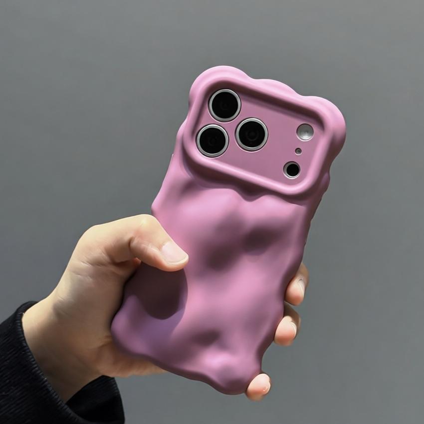 

3D Meteorite Matte Wrinkle Wave Border Case for iPhone 17 16 Pro Max Air 14 15 Plus 13 ProMax Solid Color Soft TPU Cover iPhone 14