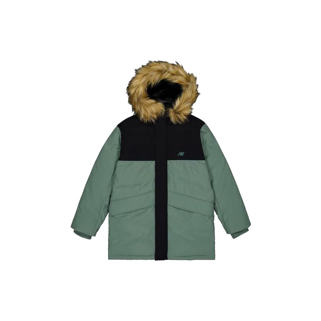 

Теплый пуховик средней длины New Balance с цветными блоками в стиле пэчворк, верхняя одежда унисекс, зеленый AMJ33330-DKJ