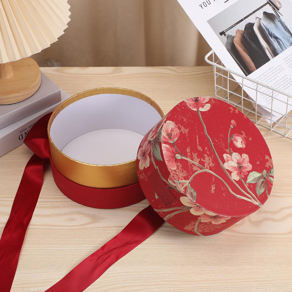 Wedding Wedding Candy Gift Box Round Handheld Ribbon Gift Packaging Box Chinese Traditional Handbag Party Favors Supplies