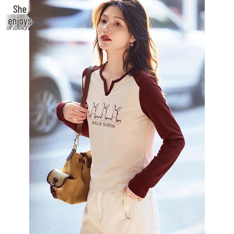 Women s Color Block V-Neck Long Sleeve T-Shirt M