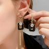 Luxury Asymmetric Black Square Tassel Drop Earrings for Women Temperament Hollow Heart Long Dangle Earring Girls Party Jewelry