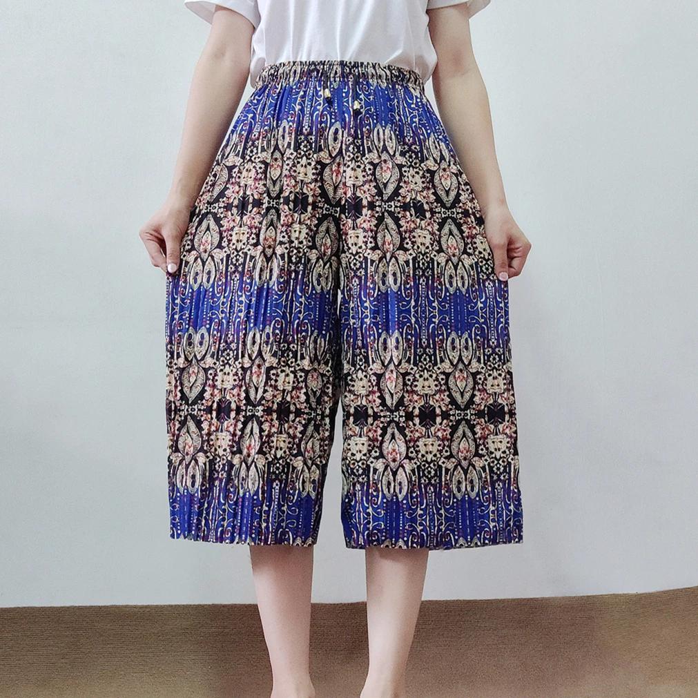 Dlouhé Volné Kalhoty Sloní Nohy Nastavitelný Elastický Pás Šňůrka Ženy Muži Unisex Potisk Thajsko Ležérní Streetwear Pláž Léto Bohémský Retro Vintage