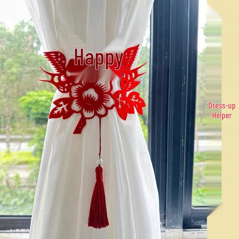 Set Perdele și Legături Dublă Fericire pentru Living sau Decor de Nuntă