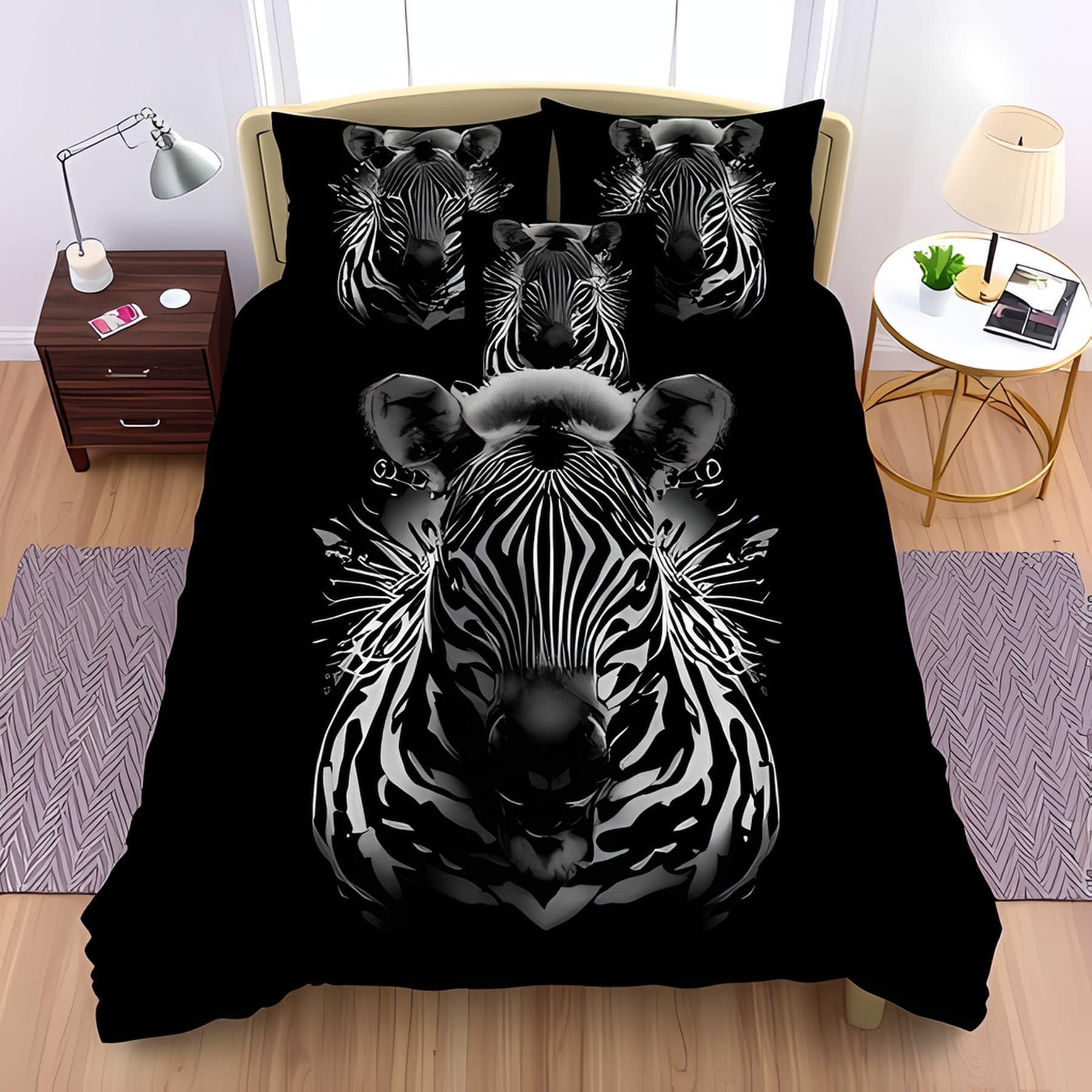 Monika Chen Unisex White Whimsical Zebra Print Duvet Cover Duvet Cover Playful Bedroom Suitable Children Boys And Girls Warm And Comfortable