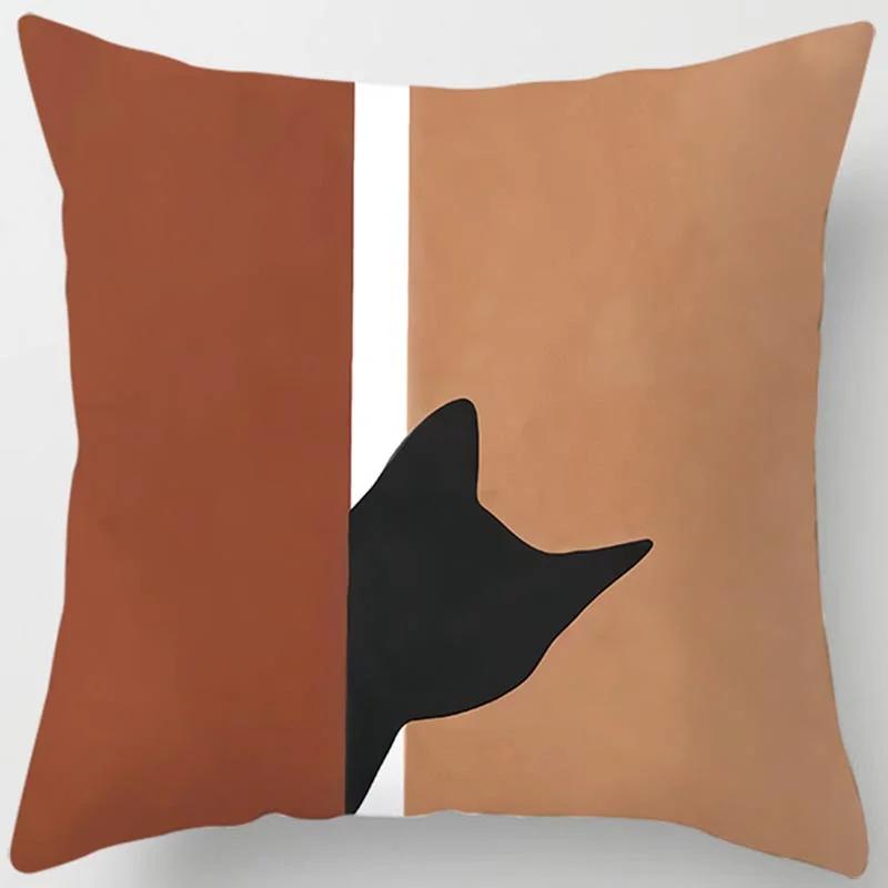 Brown Geometric Print Square Pillowcase Home Goods Car Sofa Cushion Cover