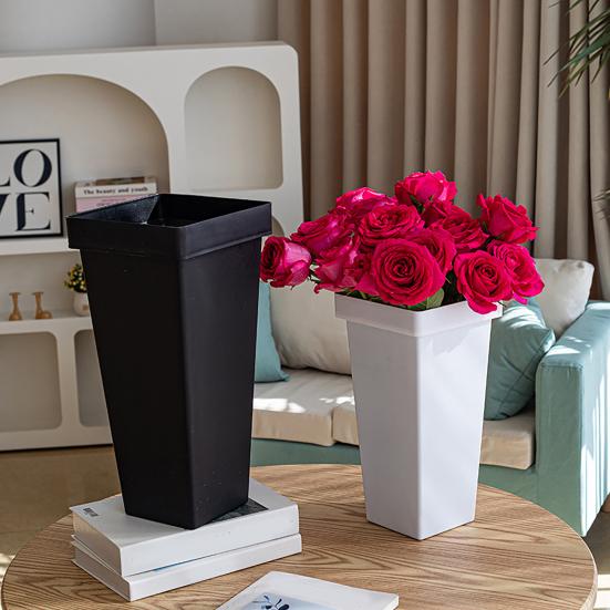 Tall Flower Bucket Modern Plastic Vase Elegant Square Bucket for Cut Flowers Floral Arrangement Home Wedding Party Table Centerpiece