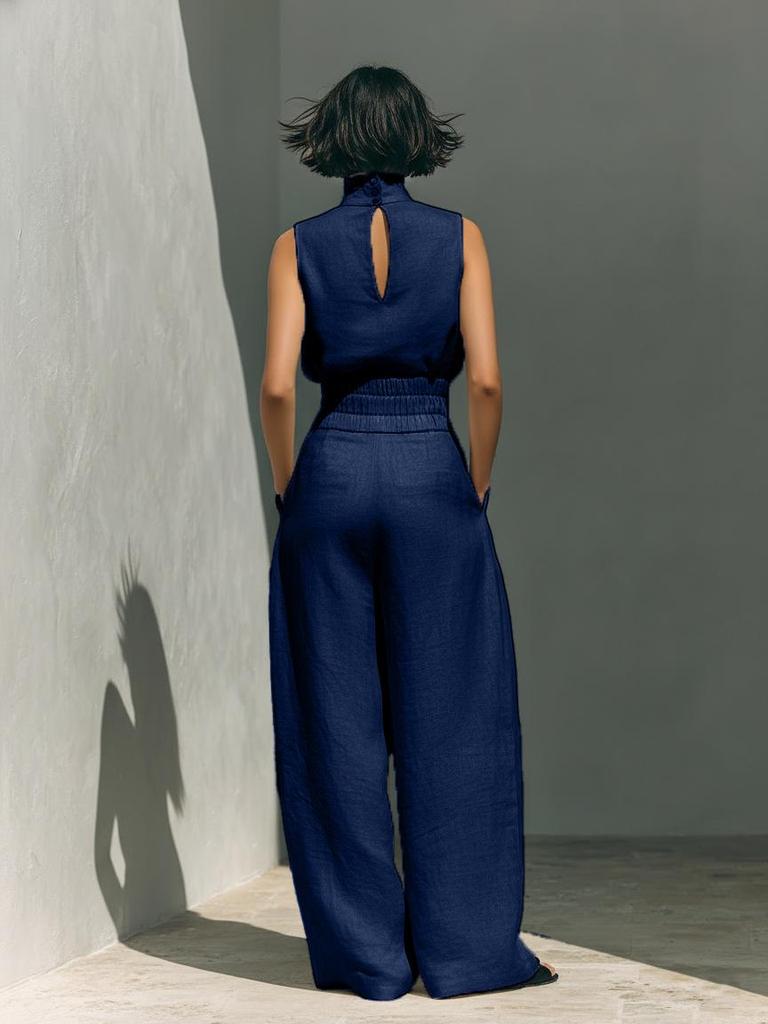Set Casual Donna Cotone Lino Senza Maniche Pantaloni Lunghi Europeo & Americano Primavera/Estate 2026