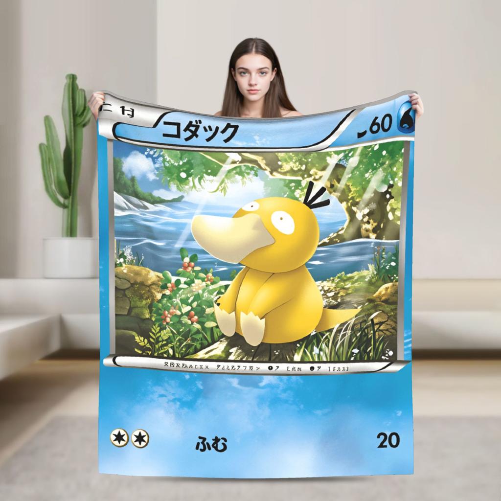 Pokemones Anime Card Lucario Flannel Blanket Winter Soft Durable Bedding Throws Outdoor Comfortable Bedspread Sofa Bed Cover