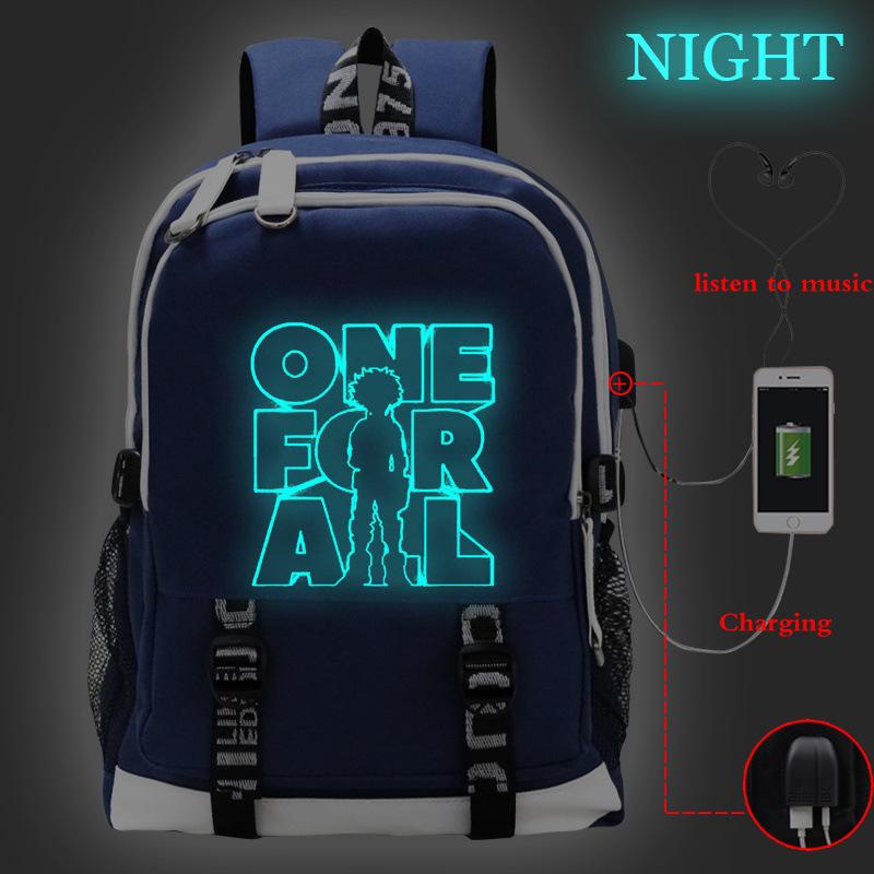 My Hero Academy Anime Peripheral Printing Backpack USB Interface Multifunctional Student School Bag Luminous