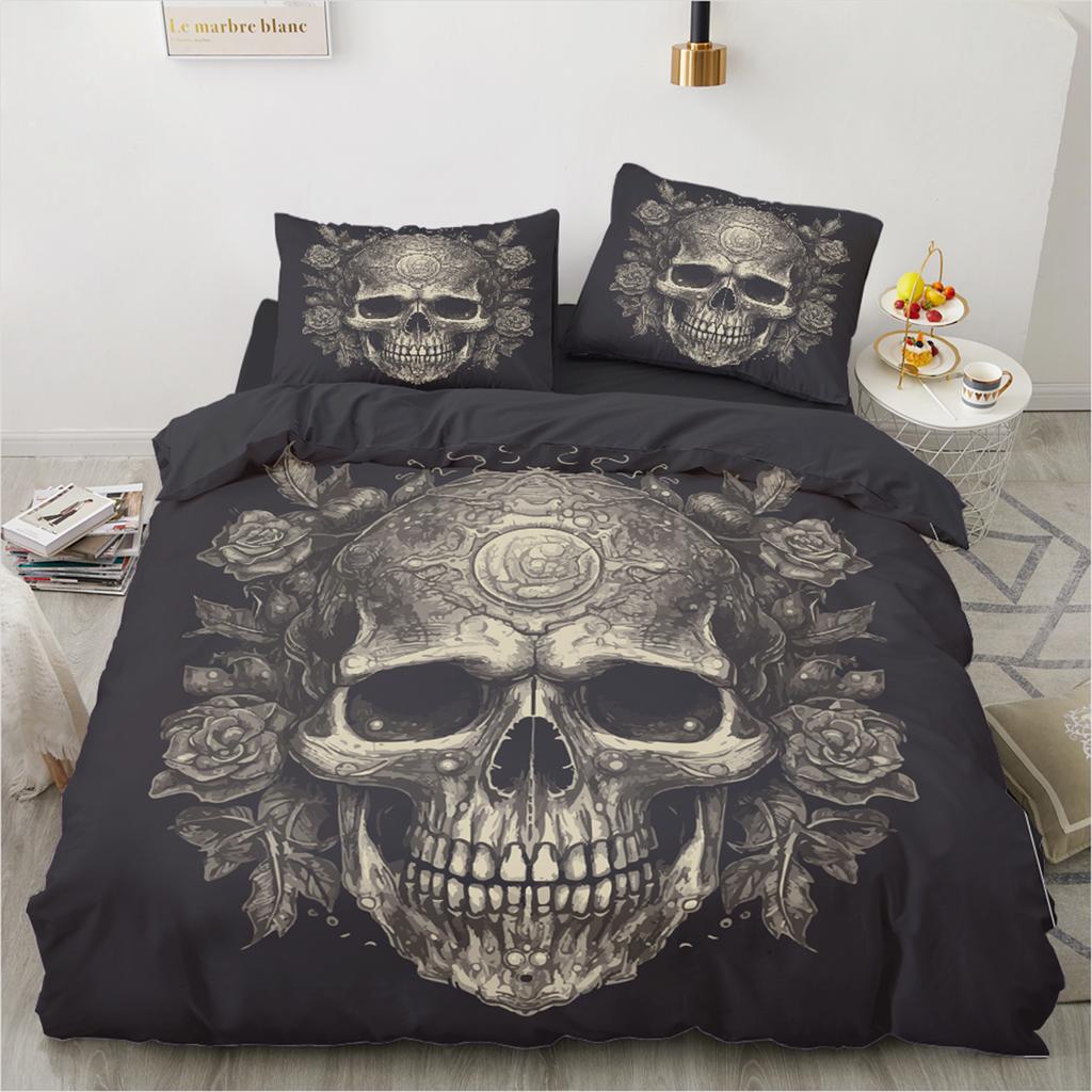 Skull Bedding Set Twin 140x200cm - Vintage Baroque Halloween Duvet Cover 2/3PCS, Luxury Skeleton Comforter cover,Gothic Bed Set