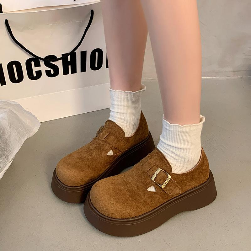 Platform-soled Boken shoes women's spring and autumn single shoes 2025 new retro heightening one-pedal loafers British style small leather shoes