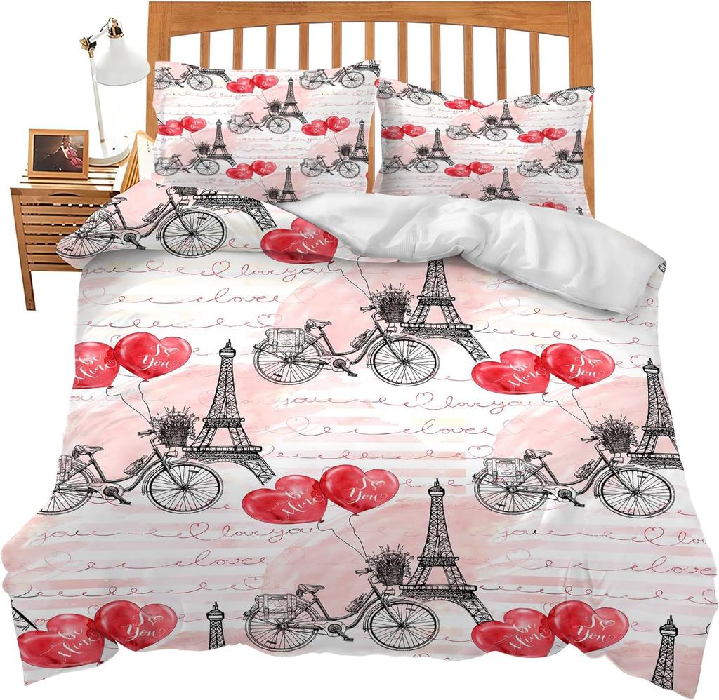 Eiffel Tower Duvet Cover Twin Full Queen King 3 Pcs Romantic Theme Bedding Set For Couple Adult Butterfly Print Comforter Cover