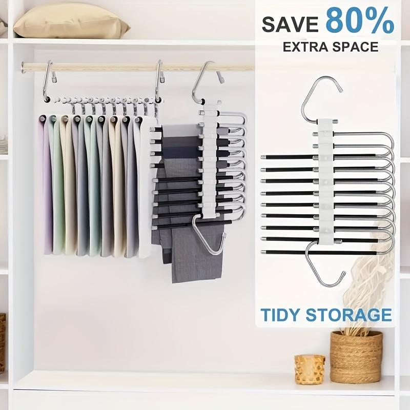 1 pc Stainless Steel Retractable Trouser Rack Folding Multi-functional Multi-layer Hanger Home Storage Clothes Drying Rack
