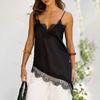 European and American Black Satin Lace Camisole with an Asymmetrical Hem, Sexy Inner Layering and Outerwear