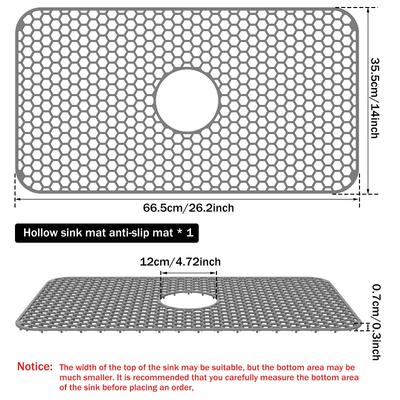 Silicone Sink Mat Nonslip Sink Mat Grid Silicone Sink Protector Kitchen Sink Heat Resistant Mat with Center Drain/Rear Drain