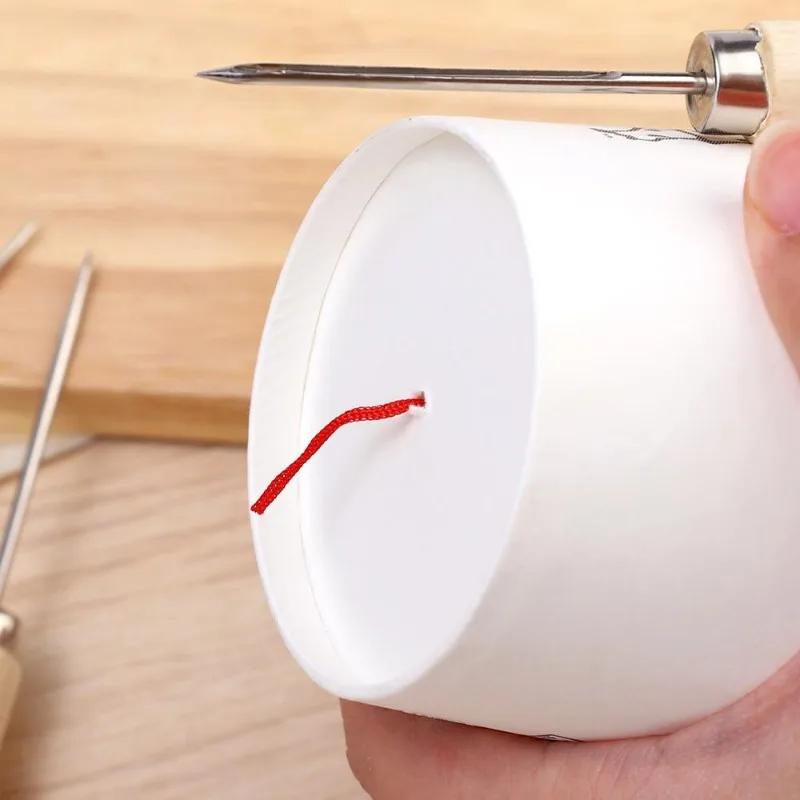 3Kinds Wooden Handle Leather Sewing Awl Set for Handmade Stitch DIY Craft Punching Accessories Shoe Repair Tool